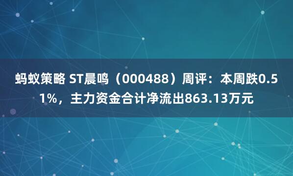 蚂蚁策略 ST晨鸣（000488）周评：本周跌0.51%，主力资金合计净流出863.13万元